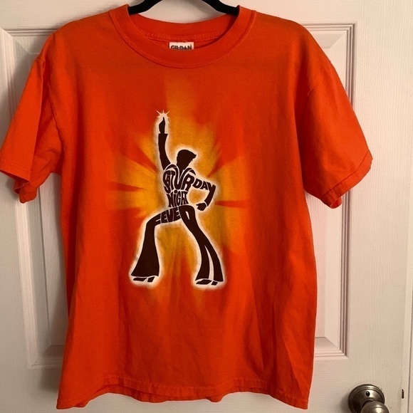 GILDAN Orange “Saturday Night Fever” T-Shirt Size M #140 - Picture 1 of 7